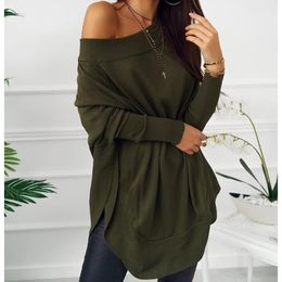 Sexy Backless Women Dress Off Shoulder Loose Plus Size Long Sleeve Mini Dress Casual Autumn Winter Sweater Solid Dresses Red Y0118