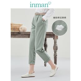 INMAN Spring New Arrival Plain Cotton Series Literary Leisure Slimmed Hemming Ankle-length Harem Pant 201106