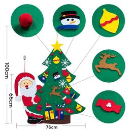 DIY Felt Christmas Tree 37PCS Ornament Wall Hanging Navidad 2021 Xmas Kid Gifts Party Supplies Christmas Decoration For Home 201203