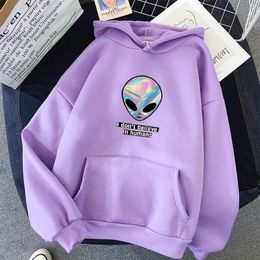 oversized women Sweatshirt Kawaii Hoodies PrintI don't believe in humans Anime alien Hoody Full Sleeve Pullovers tops clothes 201102