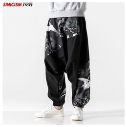 MrGoldenBowl Store Mens Loose Harem Pants Male Autumn Causal Baggy Traditional Pants Crane Print Cotton Pants 201114