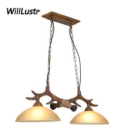 Creative Resin Antler Pendant Lamp Retro Deer Horn Suspension Light Hotel Bar Cafe Restauerant Store Loft Glass Hanging Lighting