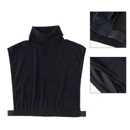 Women Turtleneck Ribbed Fake Dickey Collar Glitter Translucent Striped Vest Crop Top Sweatshirt Decorative Ha jllYyA