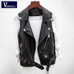 Vangull PU Leather Waistcoat Women Motorcycle Vest coat New High Quality sleeveless Vests large size 4xl Tops 201211