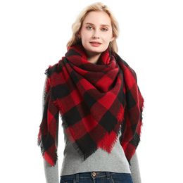 Women Scarfs Fashion Square Plaid Scarf Tartan With Tassels Winter Warm Scarves Shawl Wrap Neck Gaiter