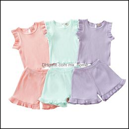 Clothing Sets Baby & Kids Baby, Maternity Girls Solid Colour Outfits Children Ruffle Sleeveless Tops+Shorts 2Pcs/Set Summer Fashion Boutique