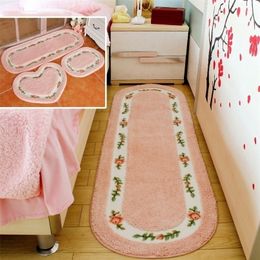 Pastoral Floor Carpet Living Room Bedroom Area Rugs Anti-slip Mats Pink Floral Bathroom Toilet Kitchen s Mat 220301