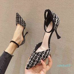 Dress Shoes High Heels women's thin versatile button high heeled pointed beautiful fairy single shoes black