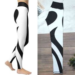 Black & White High Waist Black Heart-shaped Leggings Women Breathable Yoga Pants Can Squat Gym Exercise Yoga Leggings H1221