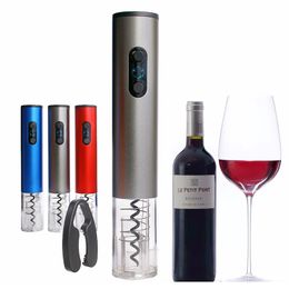 Rantion Electric Wine Openers Dry Battery Automatic Bottle Opener Corkscrew with Foil Cutter and Vacuum Stopper Kitchen Tools 201201