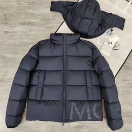 New Winter Down Jacket Men Hem Print Detachable Hat Filled With 90% White Duck Down Keep Warm And Leisure Coat Black Jacket 201204
