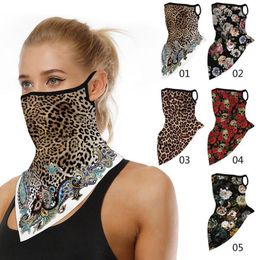 1Pc Leopard Print Bandana Face Scarves Hanging Ear Tube Scarf Polyester Neck Cover Smooth Breathable Headband Men Women Cycling Caps & Masks