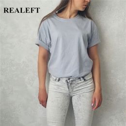 REALEFT 2020 New Summer Solid Short Sleeve Women's T-Shirts Simple Multi Color Cotton O-Neck Casual Loose Shirts Tops Tee Ladies LJ200813
