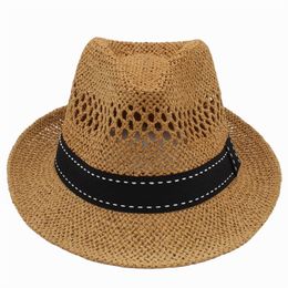 Summer Women Men Straw Sun With Handed Weave Panama For Beach Sunbonnet Jazz Boater Hat Size 56-58CM Y200714
