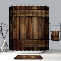 3D Creative Wooden Door Pattern Shower Curtains Vintage Wood Board Waterproof Mildew Proof Thickened Bath Curtains for Bathroom T200711