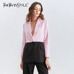 TWOTWINSTYLE Elegant Hit Color Patchwork Blazers For Women Notched Collar Long Sleeve Tunic Suit Female 2020 Fashion Clothes New LJ201021