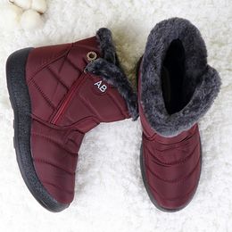 Women Boots Waterproof Snow Boots Winter Female Plush Flats Shoes Ladies Ankle Boots For Women Warm Zip Bota Feminina Y200915