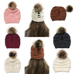 Criss Cross Beanie Women 16 Styles Winter Warm Outdoor Skull Caps Detachable Removable Pompom Ponytail Beanies