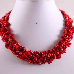 Free Shipping Free Shipping Jewellery 4X8MM Natural Stone Red Sea Coral Chip Beads Nylon Line Weave Necklace 18" 1Pcs
