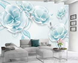 3d Flowers Mural Wallpaper Elegant Light Blue Flowers 3d Wallpaper Romantic Flower Decorative Silk 3d Modern Wallpaper