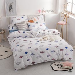 YAXINLAN bedding set cotton solid color promotional discount cartoon simple linen quilt cover pillowcase 4-7pcs Y200111