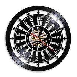 Casino Roulette Wheel Gamble Vinyl Record Wall Clock For Bar Pub Game Room Club Las Vegas Artwork Retro Music Album LP Clock H1230