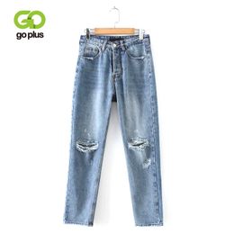 GOPLUS Women Jeans Boyfriends Large Size Ripped Jeans with High Waist Streetwear Denim Straight Pants Pantalon Jean Femme C6939 201105