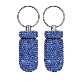 Keychains S 2Pcs Case Box Outdoor Waterproof Rhinestone Keychain Container Key Ring Portable11588