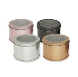 Round Tin Box with Clear Window Metal Packaging Gift Box Wholesale Storage Case Container Silver & Gold & Rose Gold Color SN1922