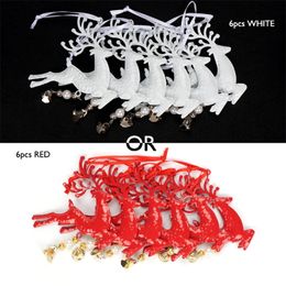 Christmas reindeer decoration 6pcs white&red metal deer 3.9in bell Christmas elk decor tree decorations for home Figurine animal Y200903