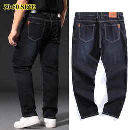 Plus Size 42 44 46 48 50 52 Men's Business Loose Jeans Classic Style Straight Stretch Denim Trousers Male Brand Pants Black Blue 201117