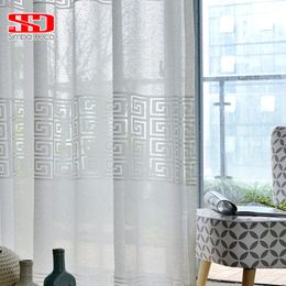 White Geometric Window Tulle Curtain for Living Room Modern Voile Sheer Curtain for Bedroom Blinds Liner Kitchen Single Panel LJ201224