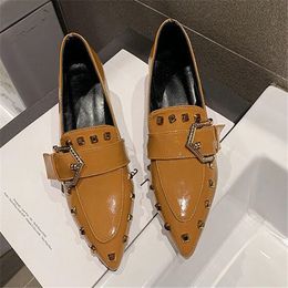 Spring New Women Shoes Sexy High Heels Summer Shallow Mouth Pointed Casual Barefoot Shoes Female Chunky Heel Rivet Leather Shoe