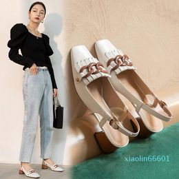 Fashion-Sandals Summer Shoes For Woman Vintage Tassel Chain Buckle Design With Natural Leather Handmade