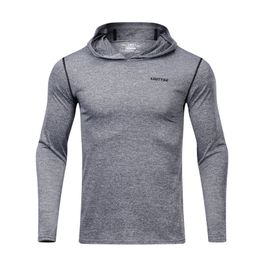 Men's Running T Shirt Long Sleeve Hooded Gym Fitness Hoodie Shirts Jogging Slim Dry Fit Breathable Crossfit Sport Sportswear 201004