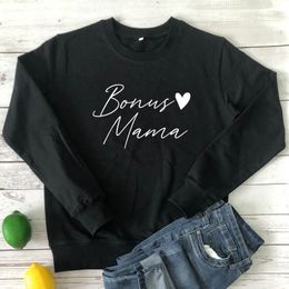 Bonus Mama 100% Cotton Sweatshirt Casual Women Long Sleeve Jumper Mom Life Pullovers Funny Mother's Day Gift Sweatshirt Dropship T200525