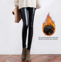 Women Thick Warm Leggings Version Plus Size Faux Leather Fitness Waist Fleece Tight Pencil Pants Fashion 2020 Autumn Winter Hot LJ201104