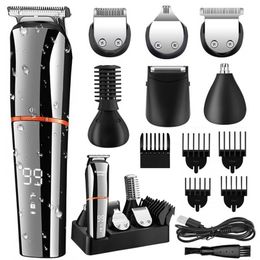 Original kemei digital display all in one hair trimmer for men eyebrow beard electric clipper grooming kit cut 220312