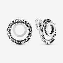 100% 925 Sterling Silver Logo Circle Stud Earrings Pave Cubic Zirconia Fashion Women Wedding Engagement Jewellery Accessories