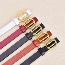 New Simple Women's Belt Retro Solid Alloy Ring Buckle Thin Cowhide Belt Office 365 Women Fashion Belts for High Quality Ladies G220301