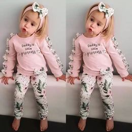 Baby Girl Clothes Set Flower Ruffle Newborn Infant Clothing Sets Fashion Letter T-shirt Tops Pants And Headband Outfits LJ201223