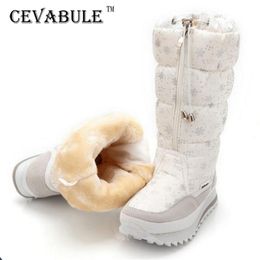 CEVABLUE Women Knee High Platform Wedge Warm Boot for Woman 35-42 Large Size Plus Velvet Snow Boots JSH-0767 Y200915