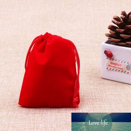 100 pcs/Bag Red Jewellery Packing Velvet Bag 7x9cm Jewellery Bags Drawstring New Year Birthday Christmas Wedding Party Gift Bag