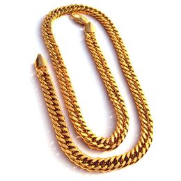 Heavy Thick Choker Mens Necklace 18k Yellow Gold Filled Finished Solid Heavy 10mm Miami Cuban Chain Link 24"