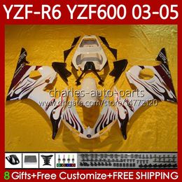 Motorcycle Body For YAMAHA YZF-R6 YZF600 YZF R 6 600 CC Red flames 03-05 Bodywork 95No.77 YZF R6 600CC YZFR6 03 04 05 Cowling YZF-600 2003 2004 2005 OEM Fairings Kit