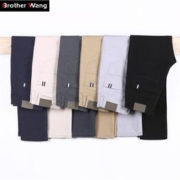 6 Colour Casual Pants Men Spring New Business Fashion Casual Elastic Straigh Trousers Male Brand Grey White Khaki Navy 201114