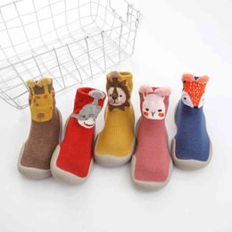 fox shoes girls UK - NXY Children's Shoes Baby 2022 Animal Cartoon Knitted Rubber Sole Born Socks for Girls Boys Fox Bunny Print Booties Sneakers Kids221221