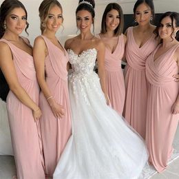 2020 A Line Bridesmaid Dresses Plus Size V Neck Pleats Maid of Honour Dress Customise Party Prom Gowns Cheap