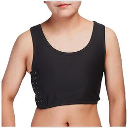 trans black NZ - Casual Breathable Buckle Short Chest Breast Binder Tran Vest Tops Black and White Short Corset Tee Tops J20 Y200706