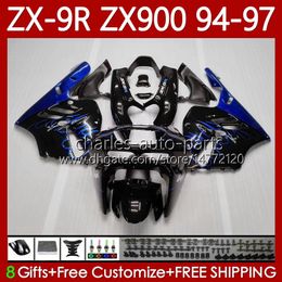 Bodywork Kit For KAWASAKI NINJA ZX-9R ZX900 ZX 9R 9 R 900 CC 1994-1997 Bodys 100No.51 ZX9 R 900CC ZX-900 ZX9R 94 95 96 97 ZX900C 1994 1995 1996 1997 OEM Fairing blue flames blk